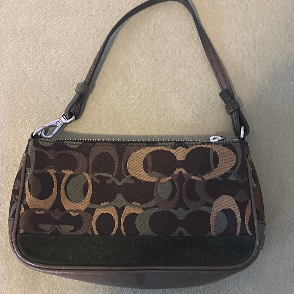 Vintage Coach Y2K Olive Green Suede Shoulder Bag Authentic